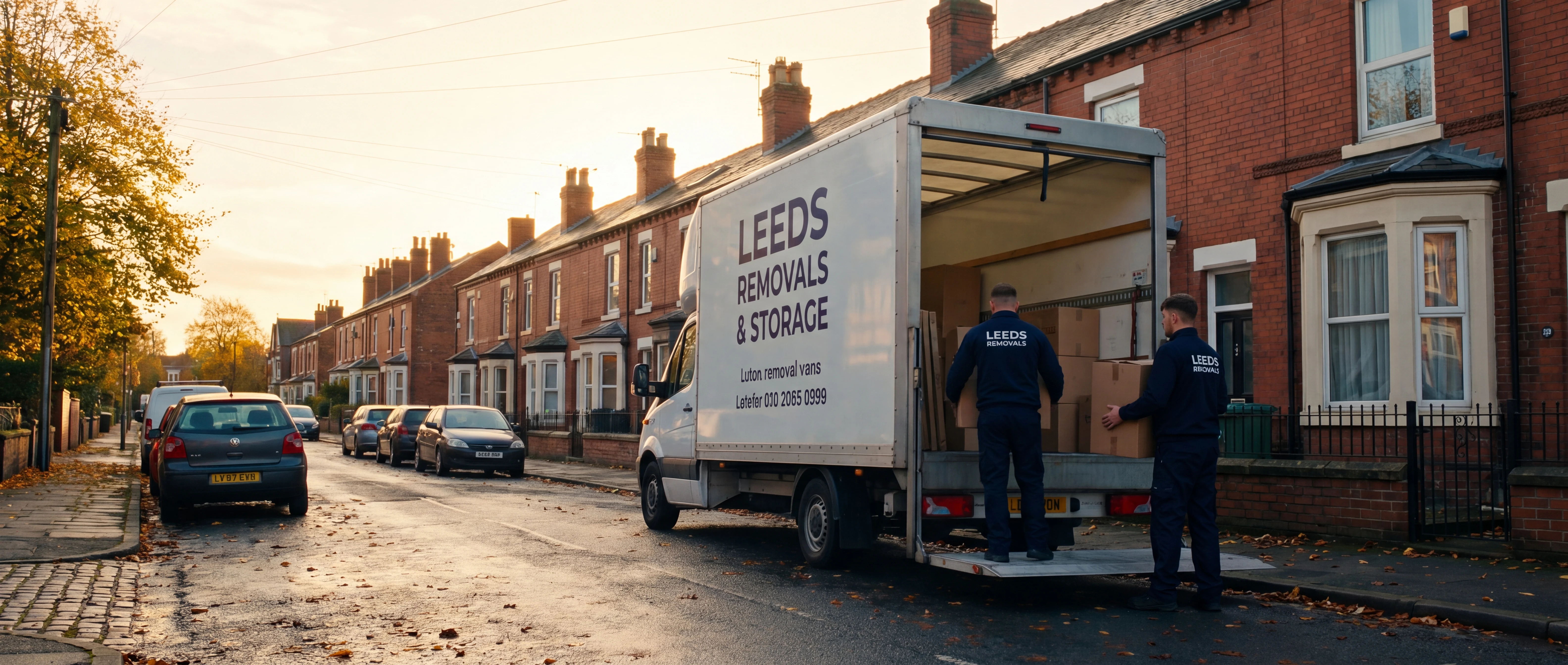Man With A Van Leeds — van being loaded on a Leeds residential street